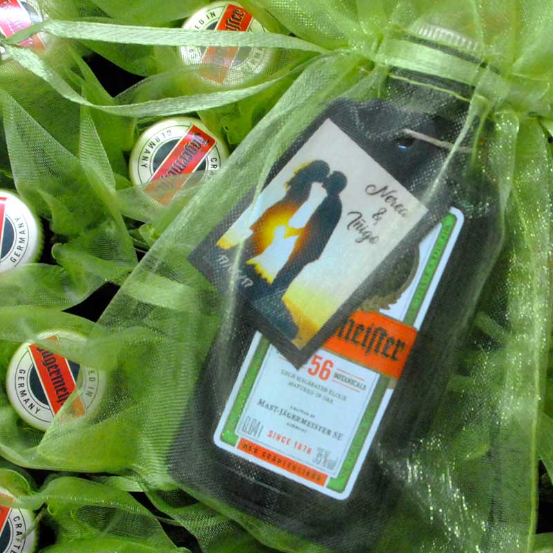 Botella de jagermeister mini con foto personalizada y bolsita